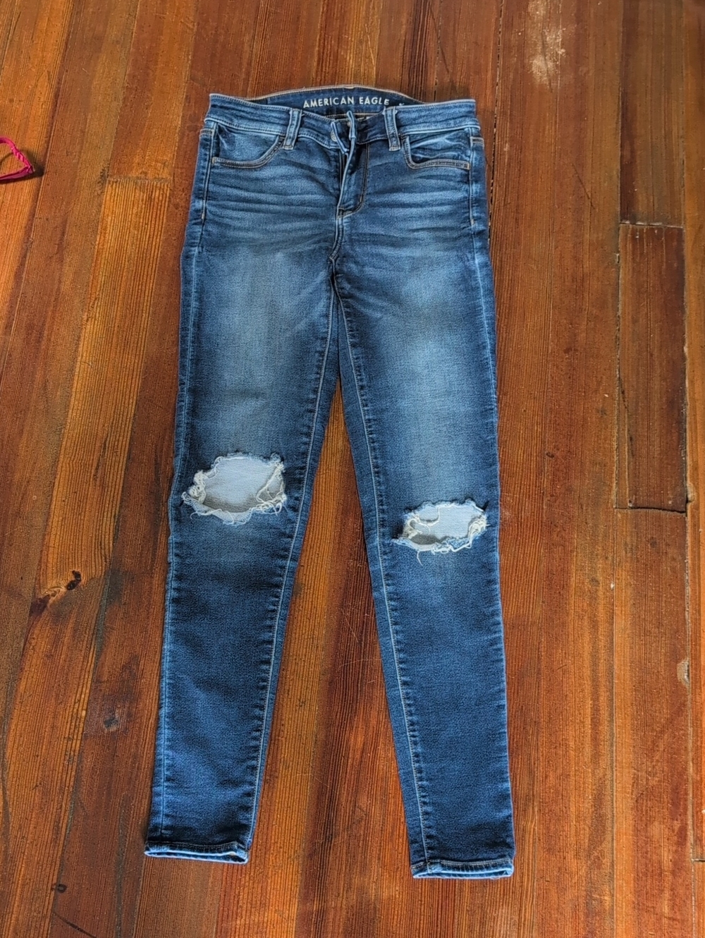 American Eagle Outfitters Distressed Skinny Jeans - Dark Blue